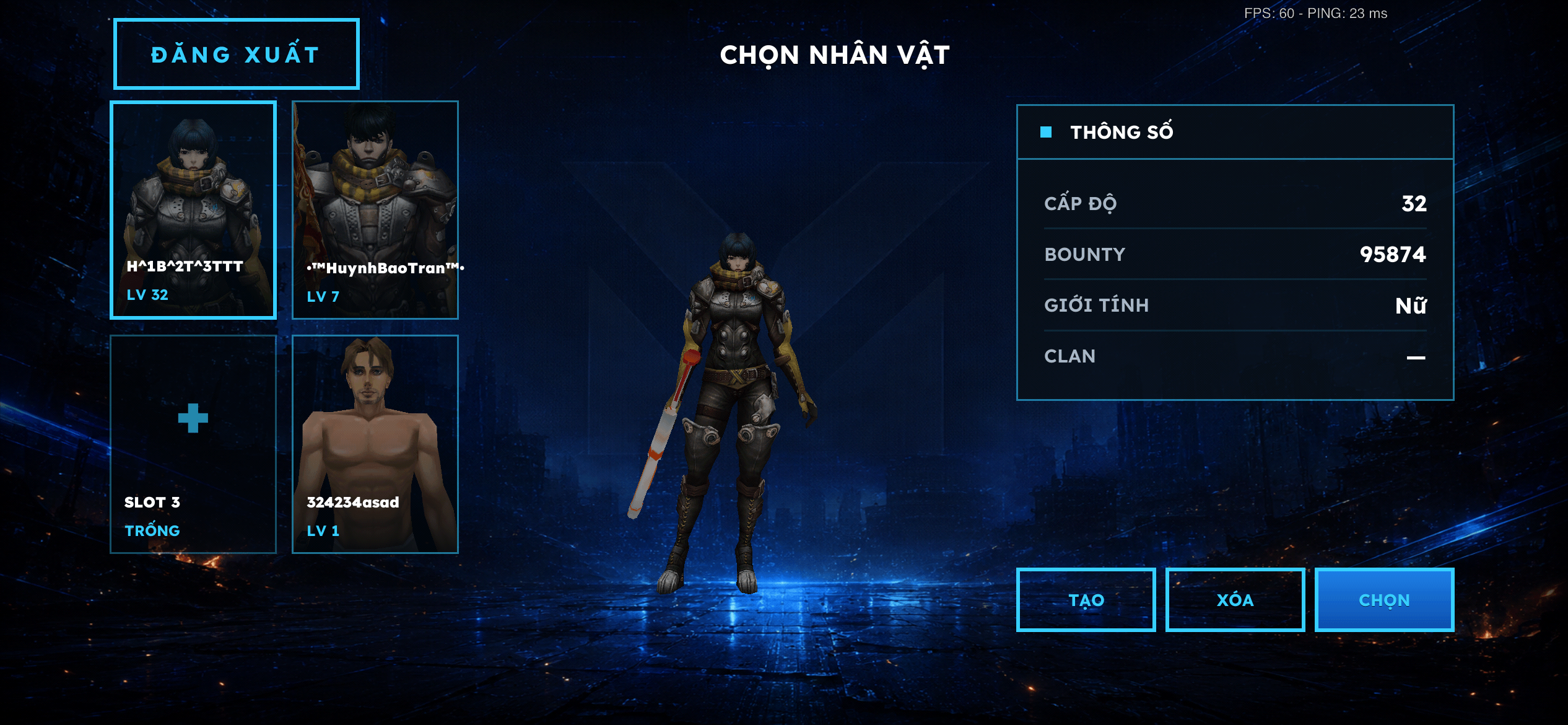 Chọn & Quản Lý Nhân Vật 3D